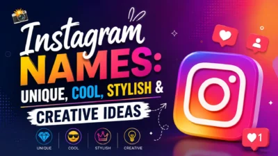 Instagram names banner with colorful logo and unique, cool, stylish, and creative username ideas.