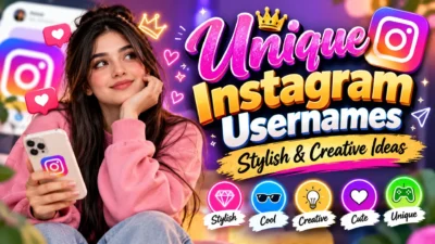 Unique Instagram usernames graphic with stylish, cool, creative, cute, and modern username ideas